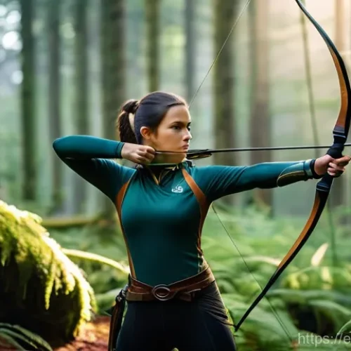 오버워치2 에임 연습 방법 - **A focused young woman practicing archery at dawn.** She has long, dark hair tied back in a practic...