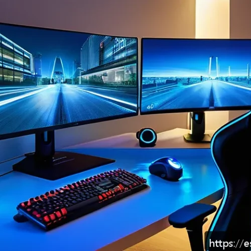 Home 15 오버워치2 데이터 사용량 절약 팁 - A detailed digital illustration of a gamer’s high-tech setup optimized for efficient online gameplay...